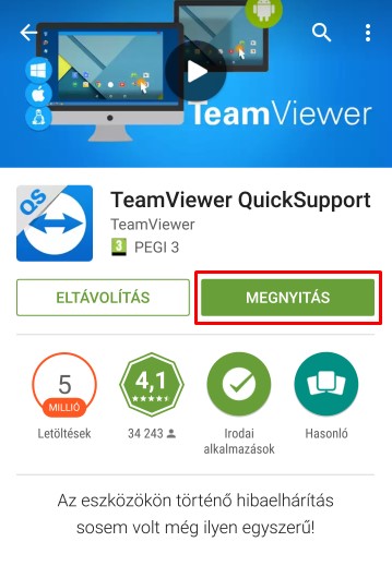 Megnyitás képernyő, Android